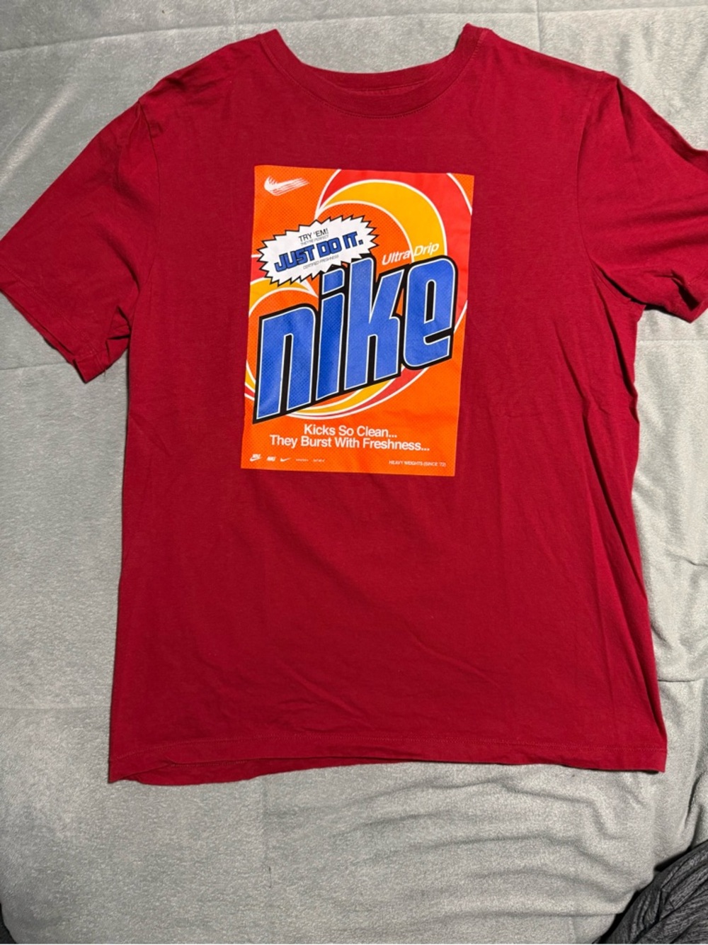 Nike Graphic Tee in Dark Red with Orange/Blue Logo